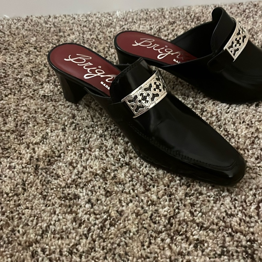BRIGHTON NEW Christo Tour black leather slides/mules/slip on heels